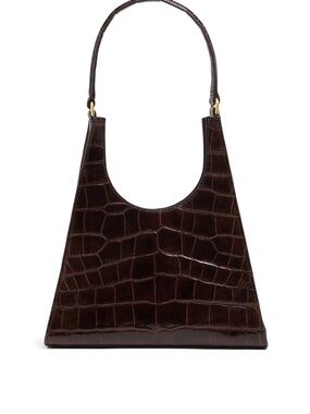 NWT Staud Dark Brown Croc-Embossed Shoulder Bag
